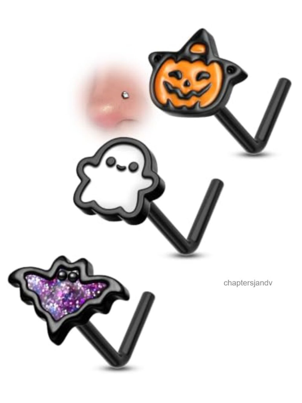 3PCS Halloween Nose Studs 20G L Shaped Stainless Steel Piercing Jewelry